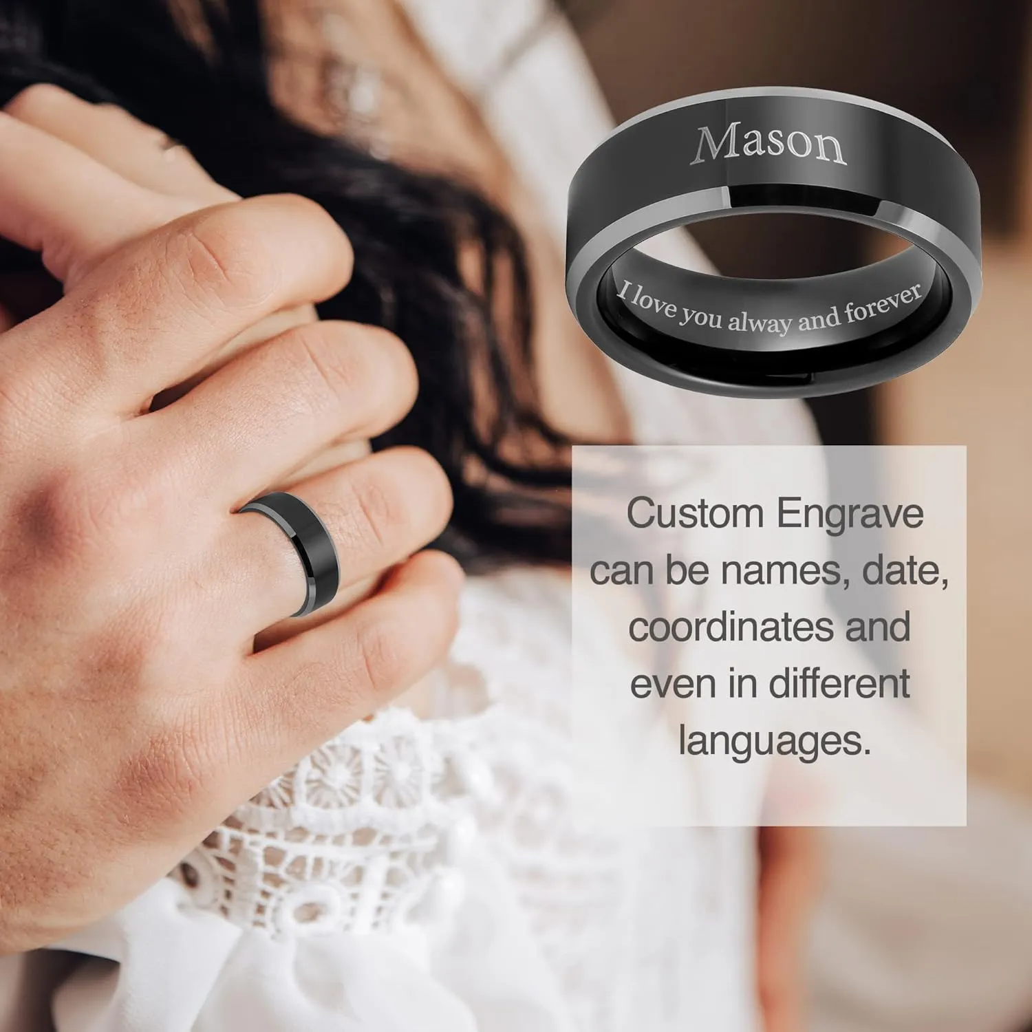 LerchPhi Anniversary Tungsten Custom Engraved Ring Gift Set for Men, ideas for 50th, 10th, and 1st Wedding Anniversary, Personalized Husband Gifts, Includes Anniversary Card & Certificate