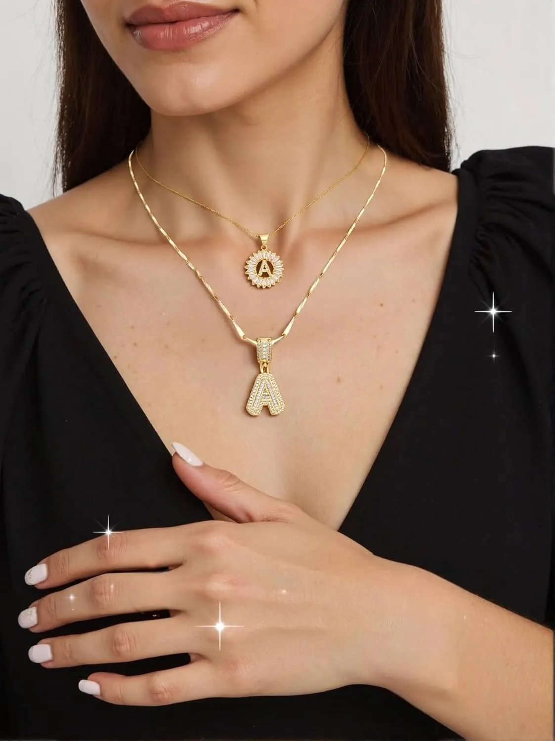 Letter Necklace for Women,14K Gold Plated Initial Necklaces, Personalized Custom Name Jewelry, Initials Pendent Necklace for Couple,2PCS Trendy Dainty Bling Necklace for Birthdays Christmas