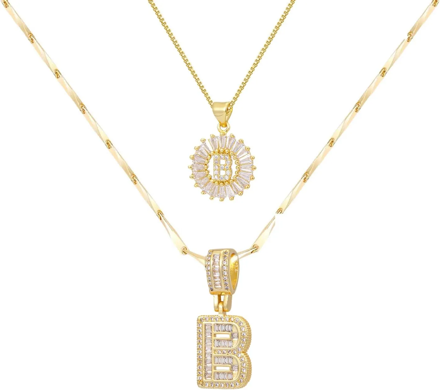 Letter Necklace for Women,14K Gold Plated Initial Necklaces, Personalized Custom Name Jewelry, Initials Pendent Necklace for Couple,2PCS Trendy Dainty Bling Necklace for Birthdays Christmas
