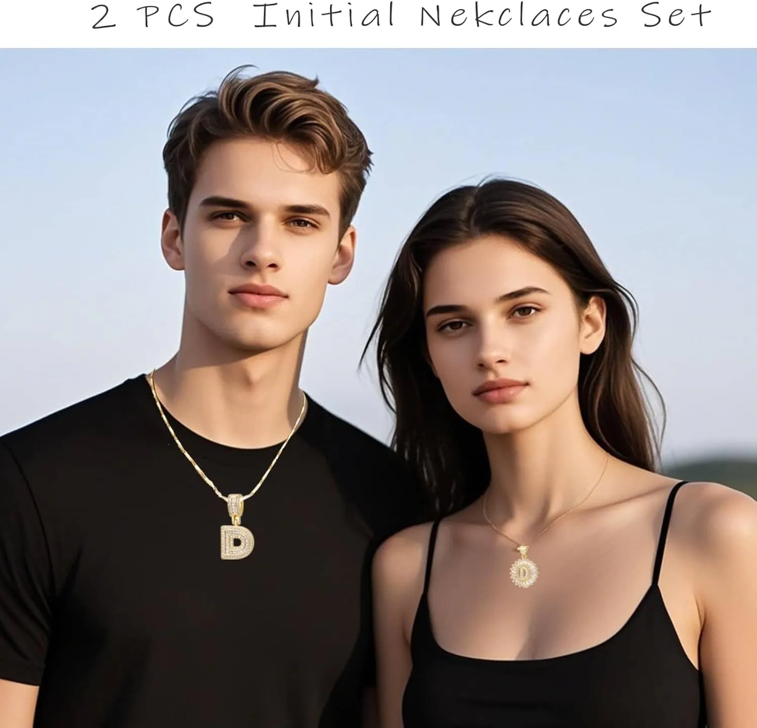 Letter Necklace for Women,14K Gold Plated Initial Necklaces, Personalized Custom Name Jewelry, Initials Pendent Necklace for Couple,2PCS Trendy Dainty Bling Necklace for Birthdays Christmas