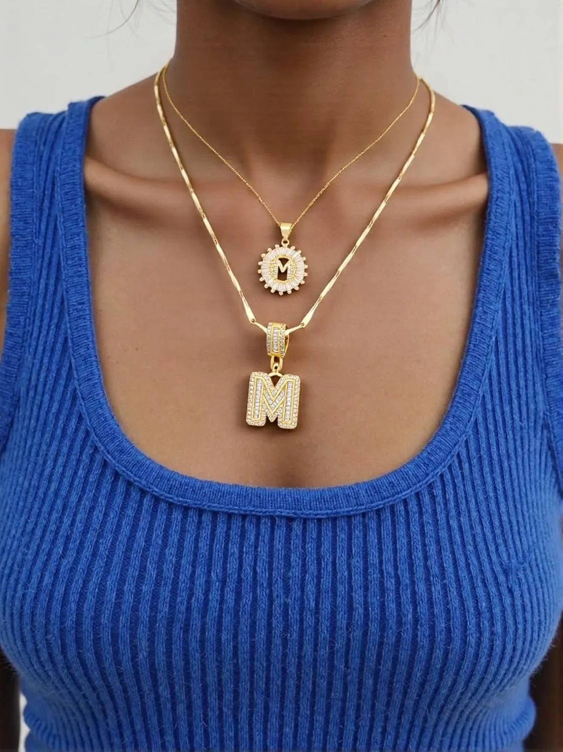 Letter Necklace for Women,14K Gold Plated Initial Necklaces, Personalized Custom Name Jewelry, Initials Pendent Necklace for Couple,2PCS Trendy Dainty Bling Necklace for Birthdays Christmas