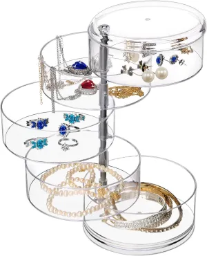 LETURE 5-Layers Rotatable Jewelry Storage Organizer Box for Earrings Hair Accessories & Beauty Supplies Earrings Necklaces Bracelets (5-Layers)