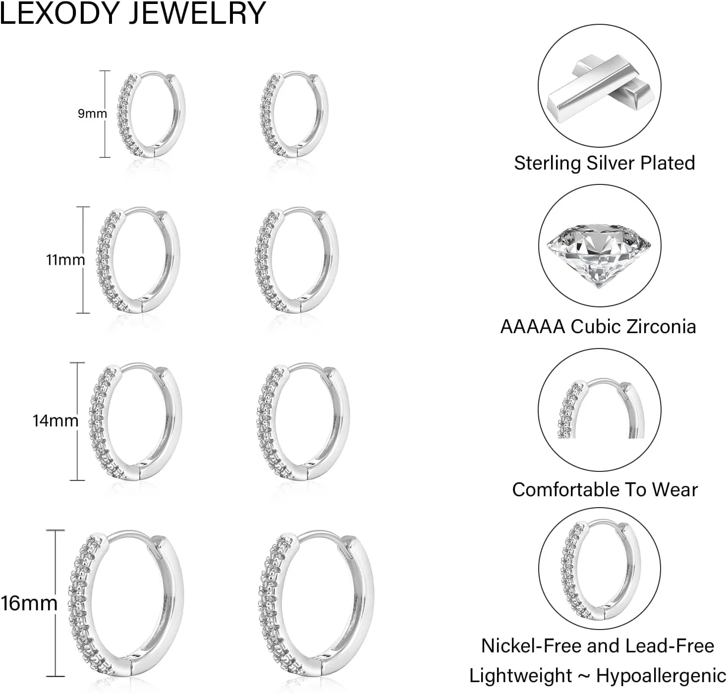 LEXODY Small Gold Hoop Earrings Set for Women, 14K Gold Plated Tiny Lightweight Cubic Zirconia Huggie Earrings Trendy Dainty Cartilage Earring Jewelry for Women Gifts