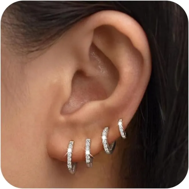 LEXODY Small Gold Hoop Earrings Set for Women, 14K Gold Plated Tiny Lightweight Cubic Zirconia Huggie Earrings Trendy Dainty Cartilage Earring Jewelry for Women Gifts