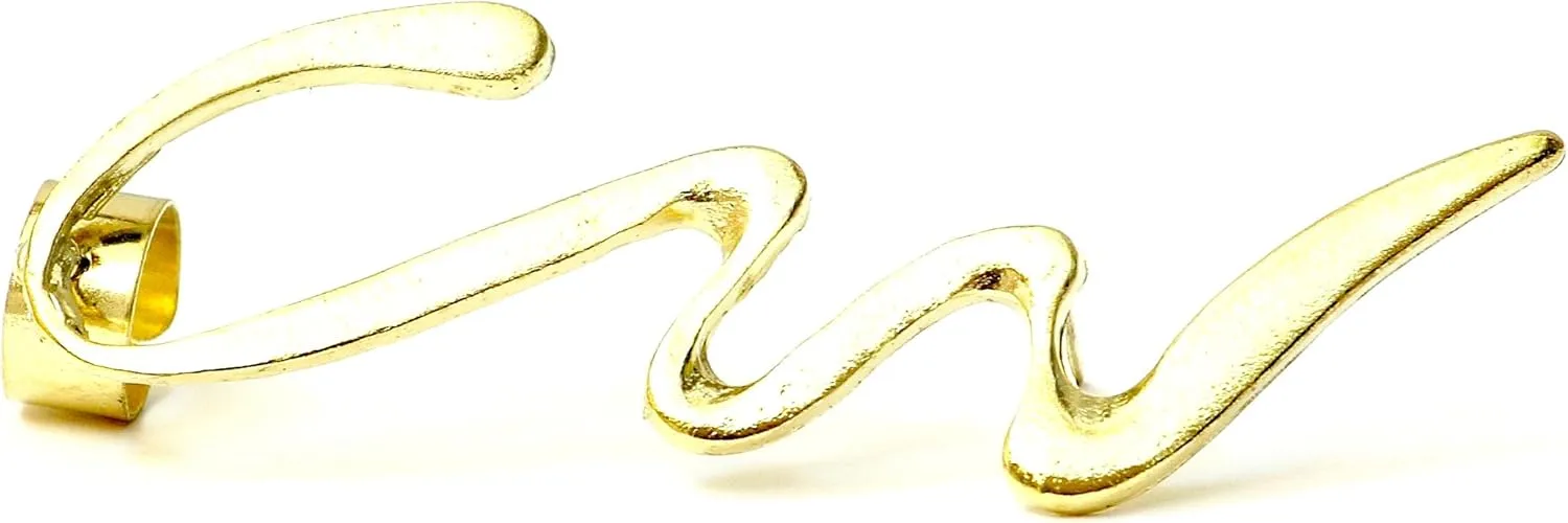 Lightning Bolt Earring Ear Cuff Metal Wrap Abstract Modern Art CC27 Gold Tone Swirl Fashion Jewelry