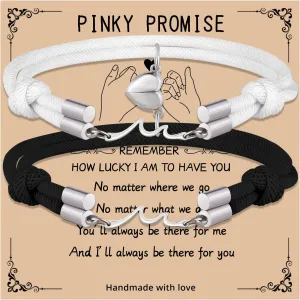 LINY 2Pcs Matching Wave Bracelet Mutual Attraction Heart Couple Pinky Promise Bracelets Friendship Matching Relationship Bracelets for Boyfriend Girlfriend Valentines Gift