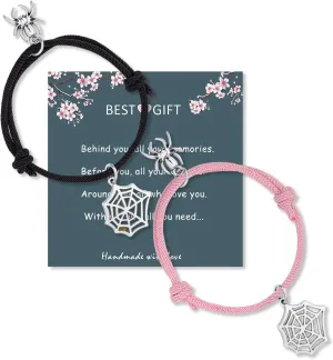 LINY 2Pcs Spider Bracelets for Couples Matching Bracelet Promise Braided Rope Relationship Bracelet for Her and Him Spider Friendship Bracelets for Women Men