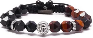 Lion King Beaded Bracelets for Men - Natural Stone Bracelets - Mens Bracelet with Stainless Steel Lion Head, Adjustable Cord, & Powerful Gemstones