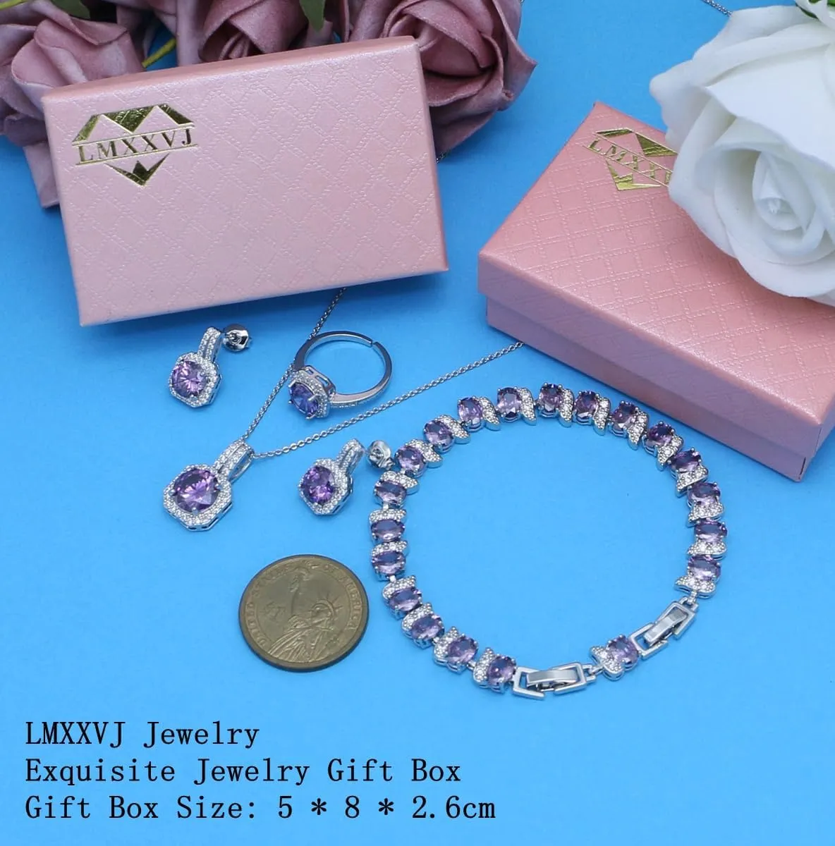 LMXXVJ Jewelry Set for Women,Necklace Earrings Adjustable Ring Bracelet Set Birthday Mother's Day Thanksgiving Gift for Women