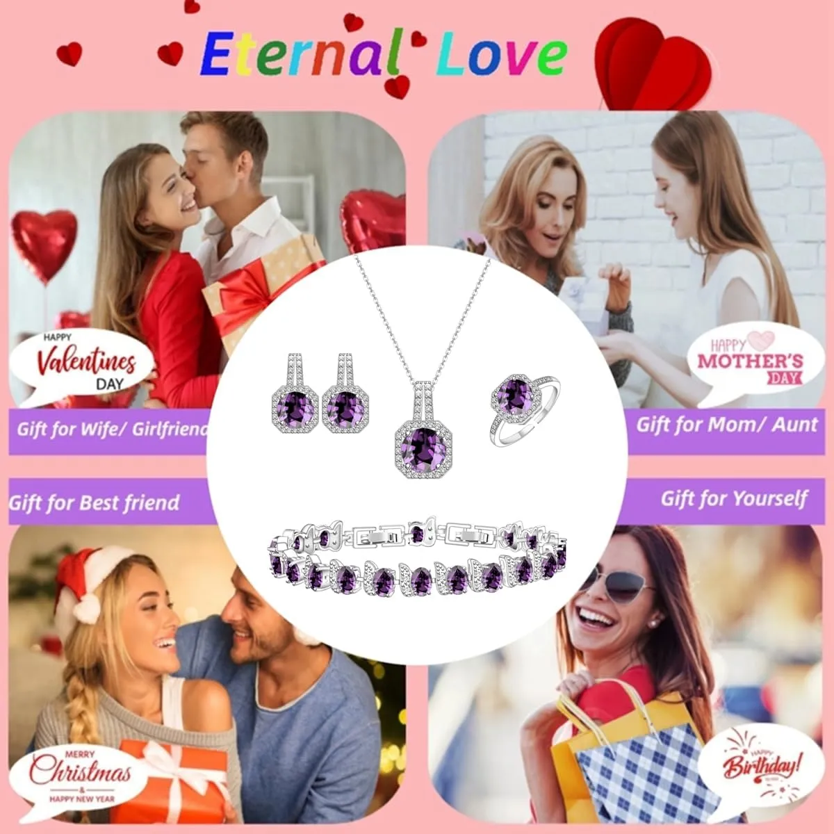 LMXXVJ Jewelry Set for Women,Necklace Earrings Adjustable Ring Bracelet Set Birthday Mother's Day Thanksgiving Gift for Women