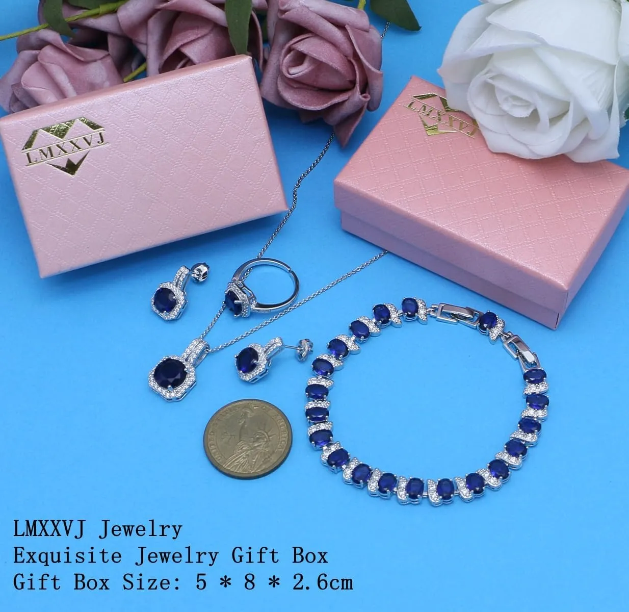 LMXXVJ Jewelry Set for Women,Necklace Earrings Adjustable Ring Bracelet Set Birthday Mother's Day Thanksgiving Gift for Women
