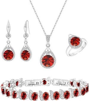LMXXVJ Jewelry Set For Women,Platinum Plated Necklace Ring Earrings Bracelet Costume Jewelry Set Mother's Day Christmas Birthday Thanksgiving Day Gift for Mom/Wife