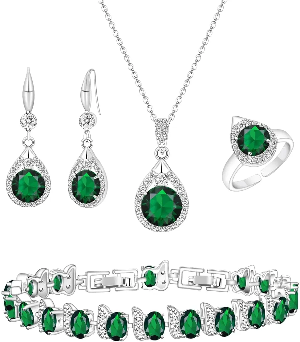 LMXXVJ Jewelry Set For Women,Platinum Plated Necklace Ring Earrings Bracelet Costume Jewelry Set Mother's Day Christmas Birthday Thanksgiving Day Gift for Mom/Wife