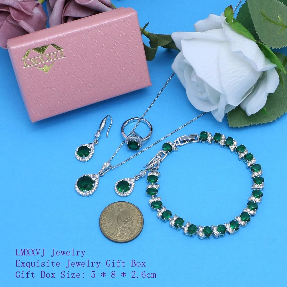 LMXXVJ Jewelry Set For Women,Platinum Plated Necklace Ring Earrings Bracelet Costume Jewelry Set Mother's Day Christmas Birthday Thanksgiving Day Gift for Mom/Wife