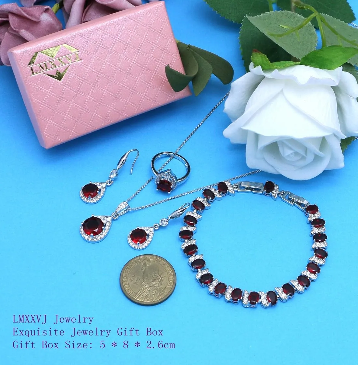 LMXXVJ Jewelry Set For Women,Platinum Plated Necklace Ring Earrings Bracelet Costume Jewelry Set Mother's Day Christmas Birthday Thanksgiving Day Gift for Mom/Wife