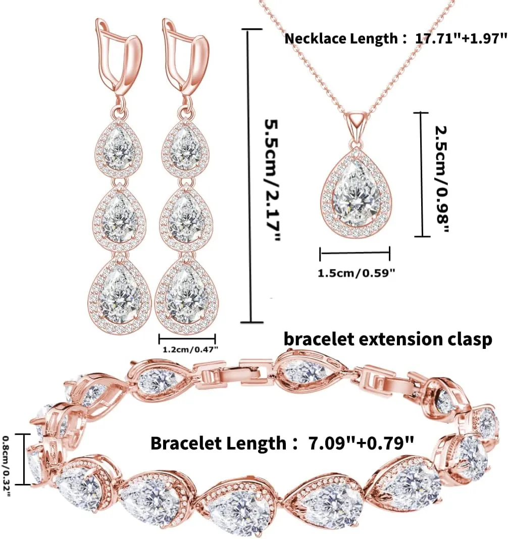 LMXXVJ Necklace Long Earrings Bracelet Set, White Gold Plated Created Blue Sapphire Jewelry Set Wedding Party Gift Jewelry for Women Bridal Bridesmaid