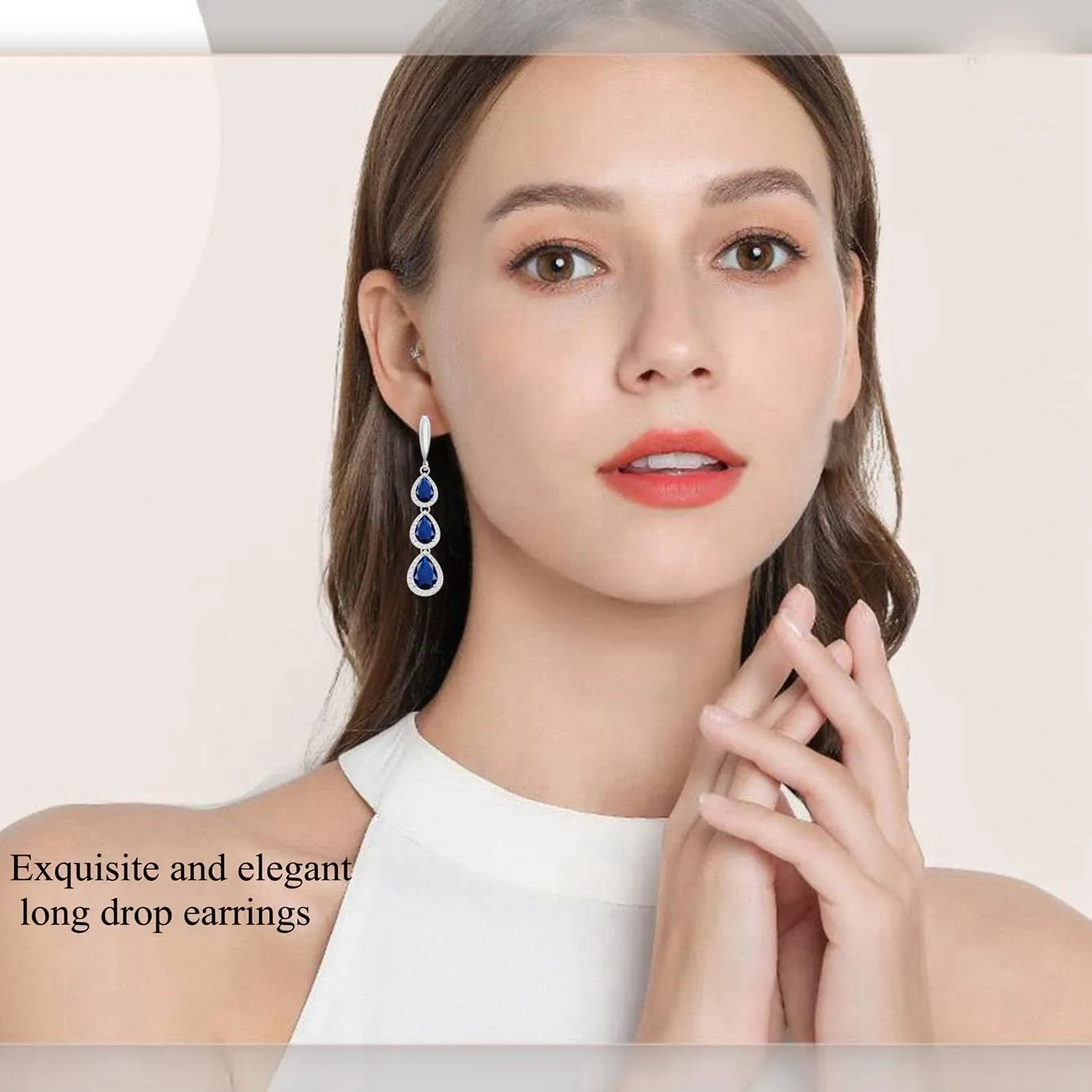 LMXXVJ Necklace Long Earrings Bracelet Set, White Gold Plated Created Blue Sapphire Jewelry Set Wedding Party Gift Jewelry for Women Bridal Bridesmaid