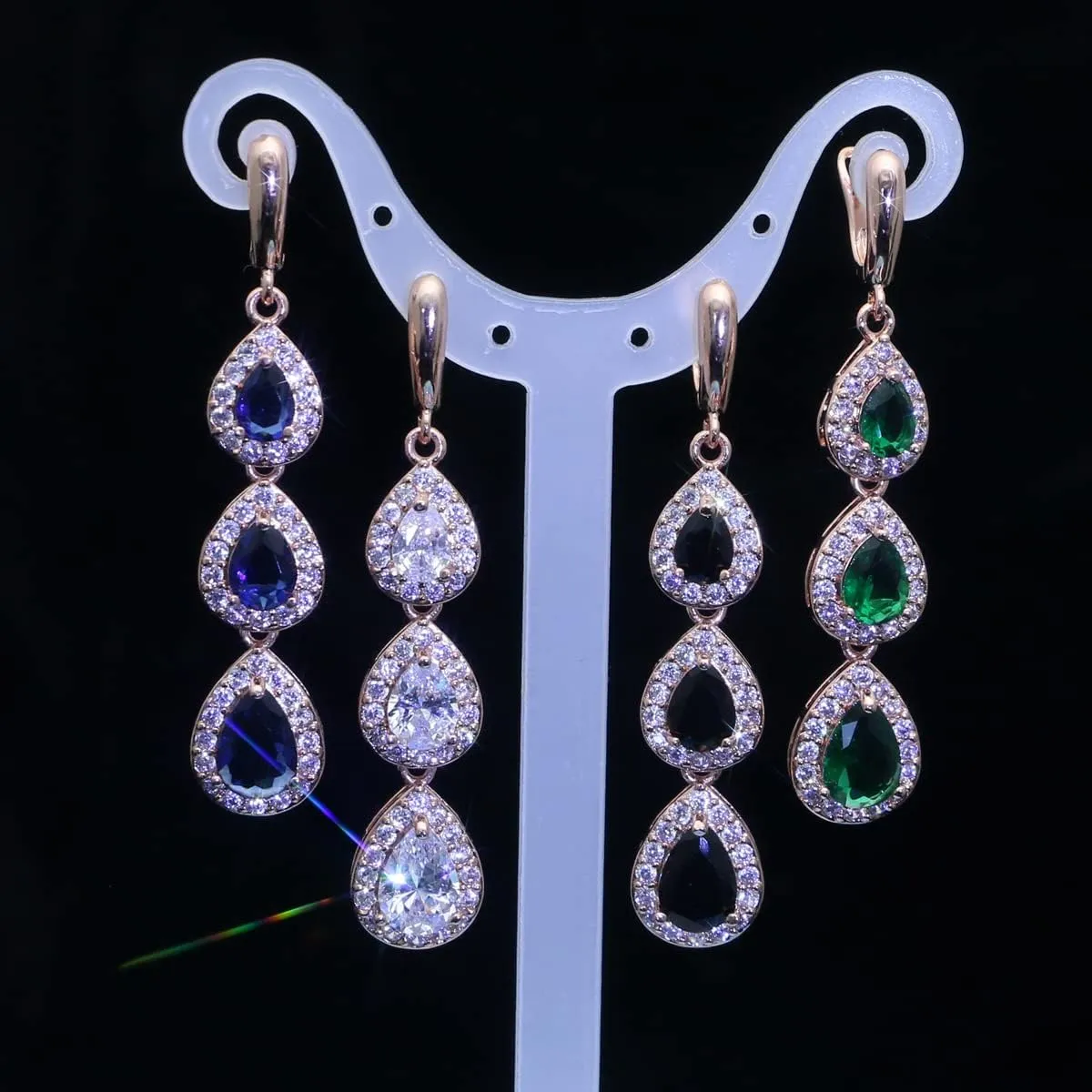 LMXXVJ Necklace Long Earrings Bracelet Set, White Gold Plated Created Blue Sapphire Jewelry Set Wedding Party Gift Jewelry for Women Bridal Bridesmaid