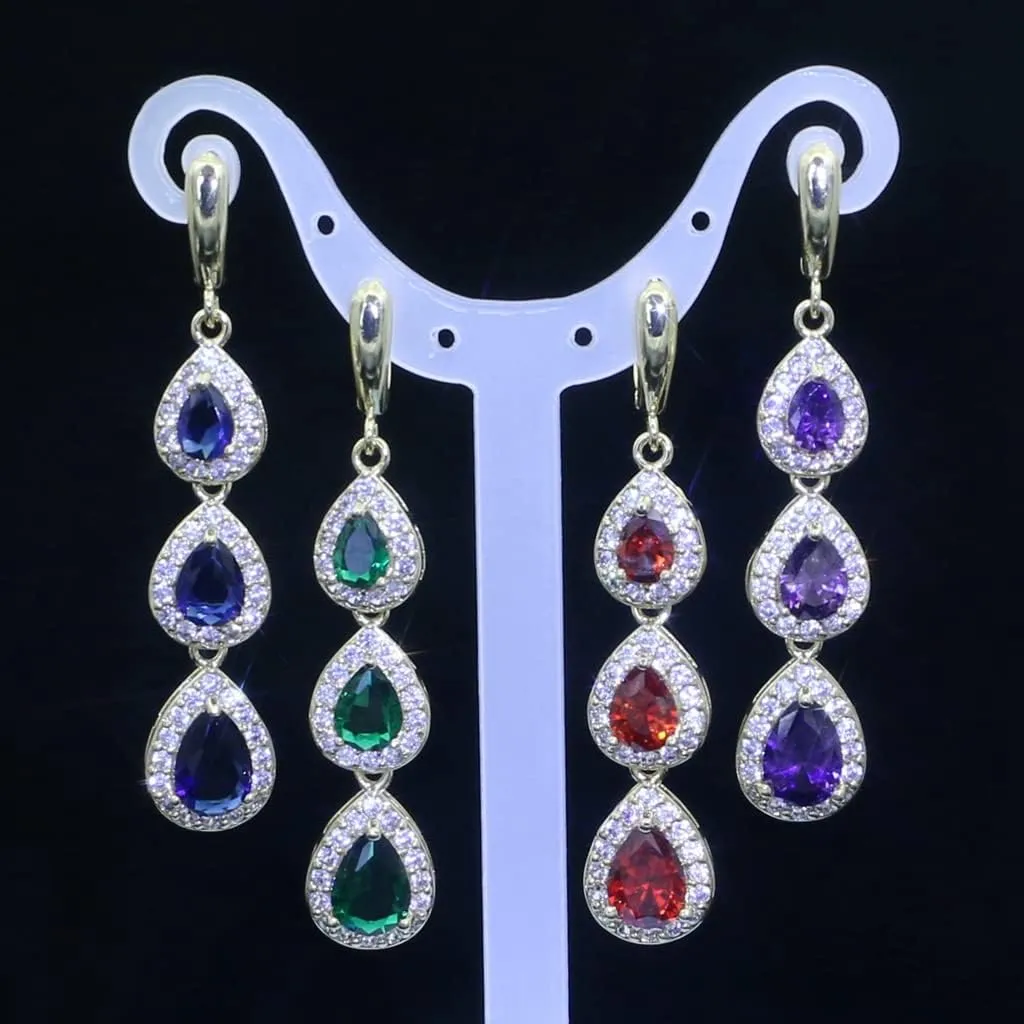 LMXXVJ Necklace Long Earrings Bracelet Set, White Gold Plated Created Blue Sapphire Jewelry Set Wedding Party Gift Jewelry for Women Bridal Bridesmaid