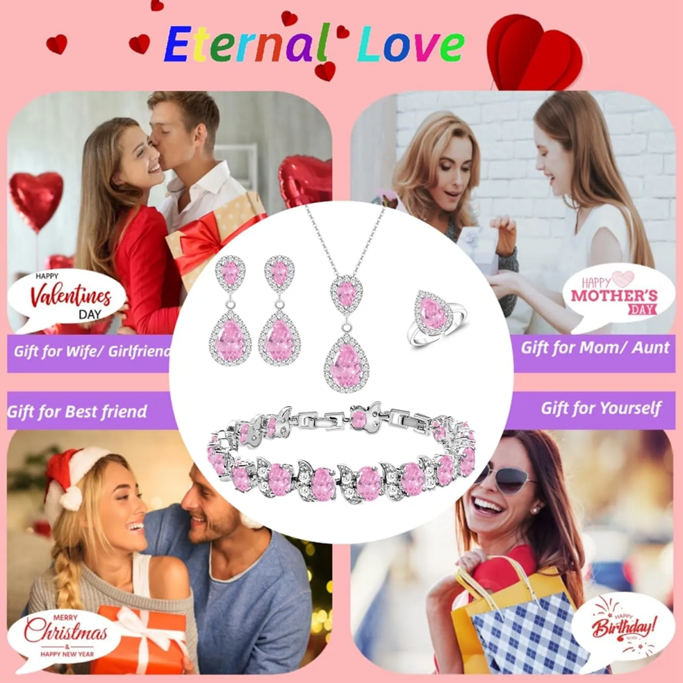 LMXXVJ Teardrop Jewelry Set for WomenNecklace Earrings Adjustable Ring Bracelet Set Fashion Formal Platinum/Gold/Rose Gold Jewelry Gift Girl/Mom/Wife/Grandmother/Best Friend/Aunt
