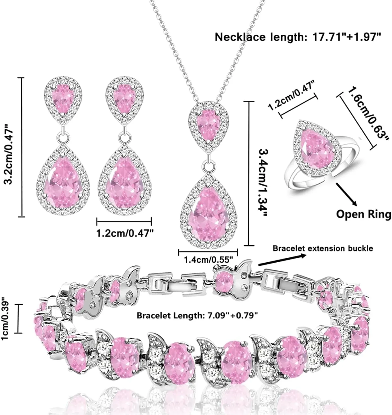 LMXXVJ Teardrop Jewelry Set for WomenNecklace Earrings Adjustable Ring Bracelet Set Fashion Formal Platinum/Gold/Rose Gold Jewelry Gift Girl/Mom/Wife/Grandmother/Best Friend/Aunt