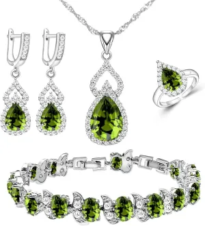 LMXXVJ Women Jewelry Set Platinum Plated Necklace Open Ring Earrings Bracelet Set,Birthday/Anniversary Mothers Day Jewelry Gifts for Mom/Wife/Sister/Best Friend