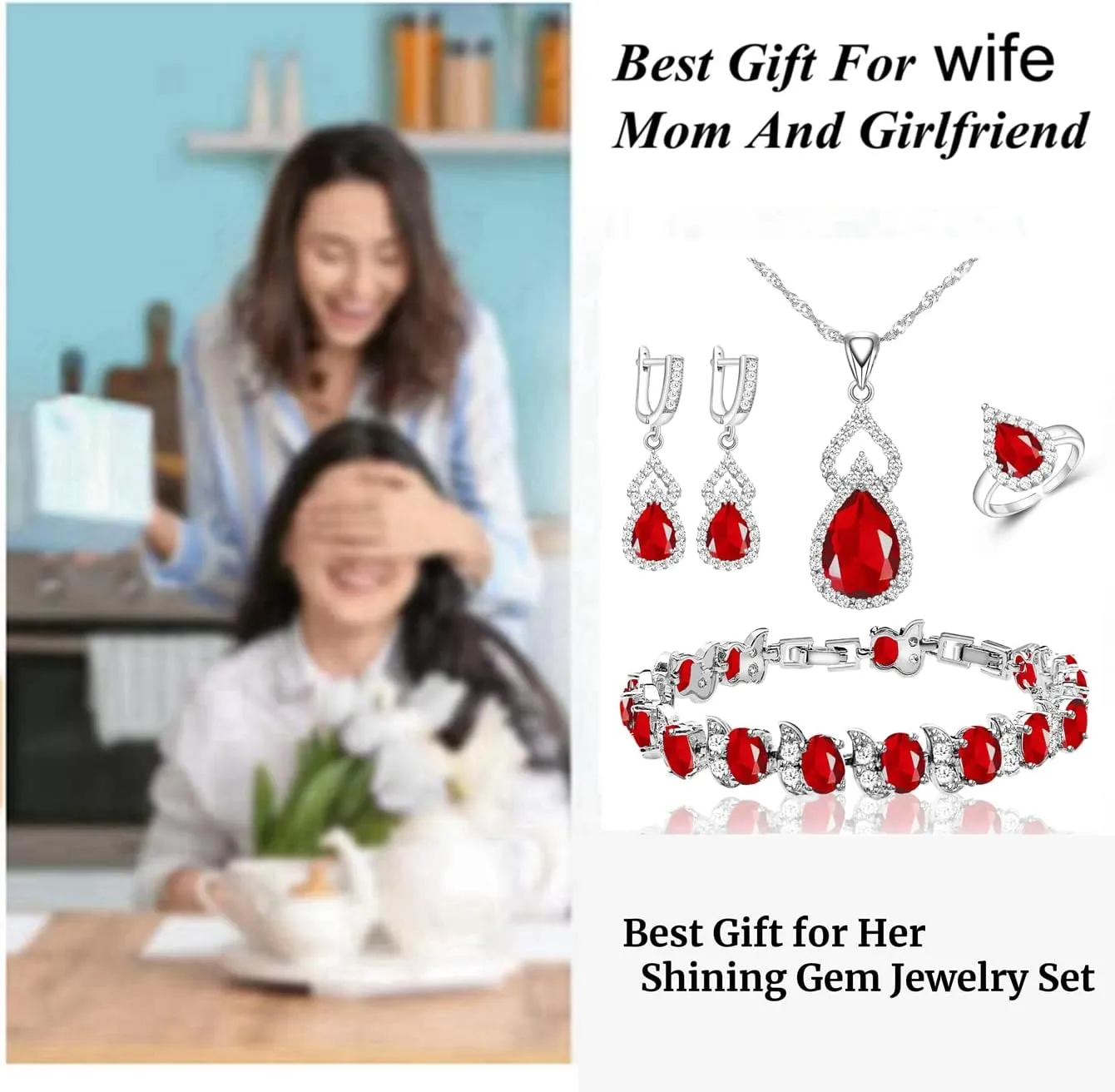 LMXXVJ Women Jewelry Set Platinum Plated Necklace Open Ring Earrings Bracelet Set,Birthday/Anniversary Mothers Day Jewelry Gifts for Mom/Wife/Sister/Best Friend