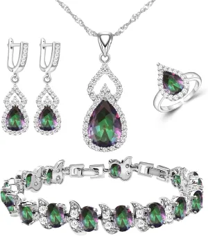 LMXXVJ Women Jewelry Set Platinum Plated Necklace Open Ring Earrings Bracelet Set,Birthday/Anniversary Mothers Day Jewelry Gifts for Mom/Wife/Sister/Best Friend