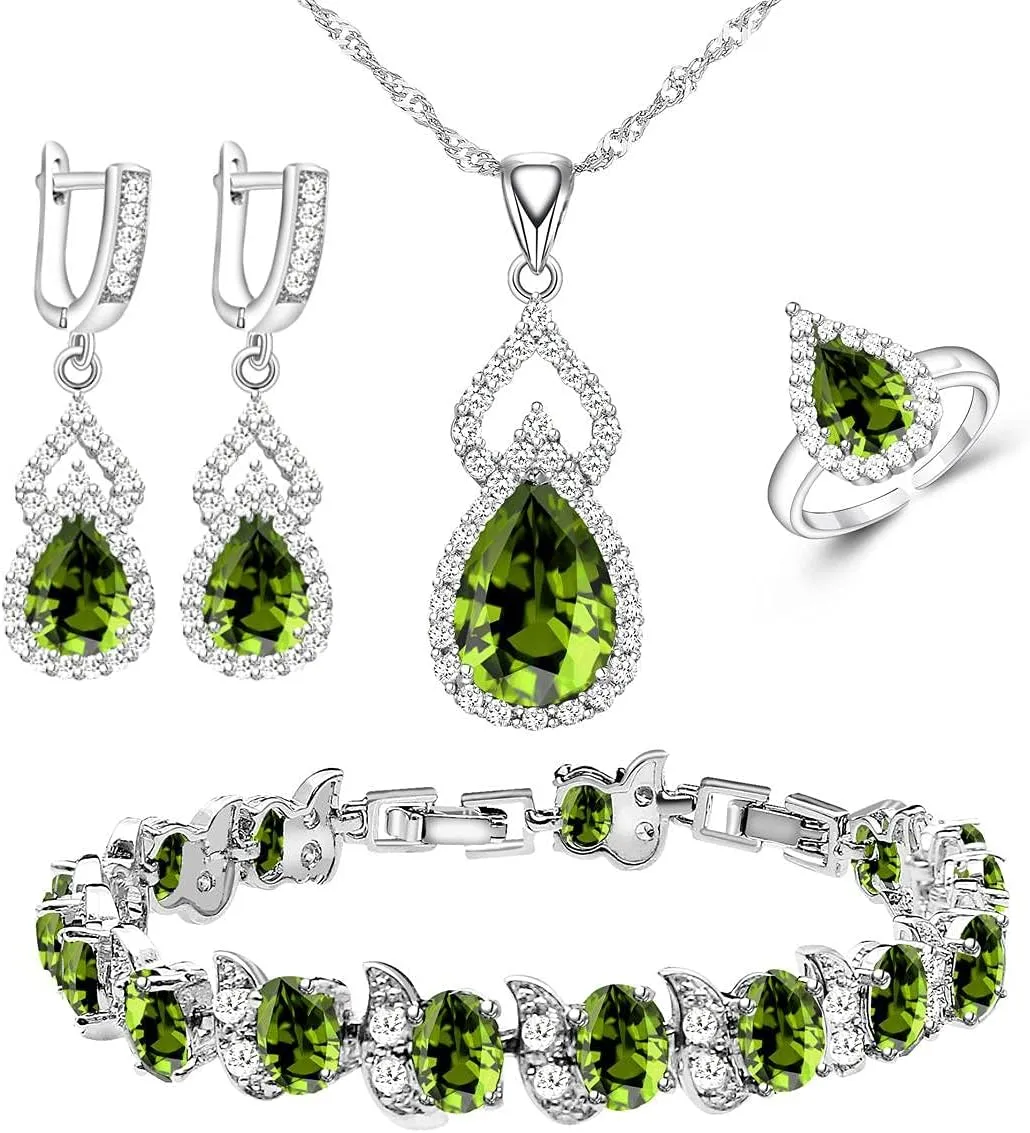LMXXVJ Women Jewelry Set Platinum Plated Necklace Open Ring Earrings Bracelet Set,Birthday/Anniversary Mothers Day Jewelry Gifts for Mom/Wife/Sister/Best Friend