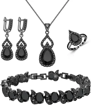 LMXXVJ Women Jewelry Set Platinum Plated Necklace Open Ring Earrings Bracelet Set,Birthday/Anniversary Mothers Day Jewelry Gifts for Mom/Wife/Sister/Best Friend