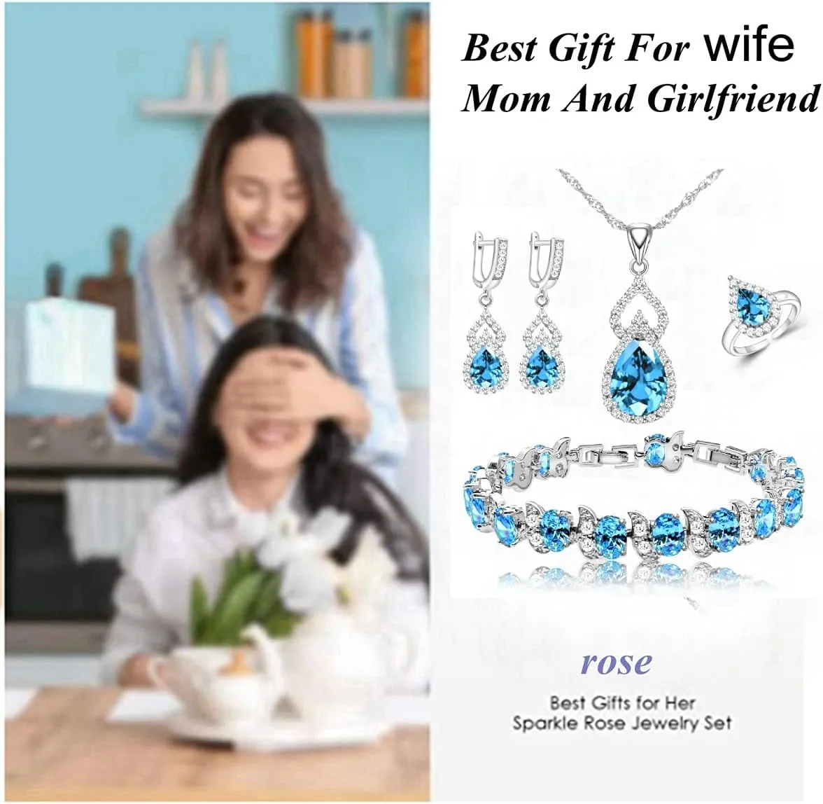 LMXXVJ Women Jewelry Set Platinum Plated Necklace Open Ring Earrings Bracelet Set,Birthday/Anniversary Mothers Day Jewelry Gifts for Mom/Wife/Sister/Best Friend