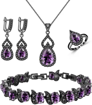 LMXXVJ Women Jewelry Set Platinum Plated Necklace Open Ring Earrings Bracelet Set,Birthday/Anniversary Mothers Day Jewelry Gifts for Mom/Wife/Sister/Best Friend