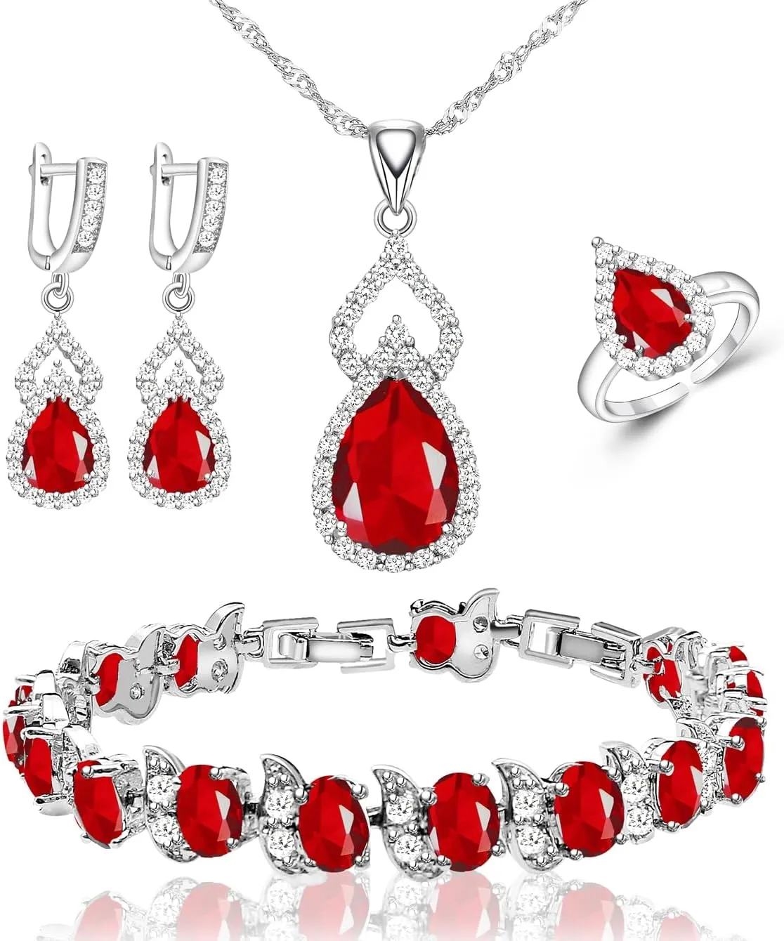 LMXXVJ Women Jewelry Set Platinum Plated Necklace Open Ring Earrings Bracelet Set,Birthday/Anniversary Mothers Day Jewelry Gifts for Mom/Wife/Sister/Best Friend