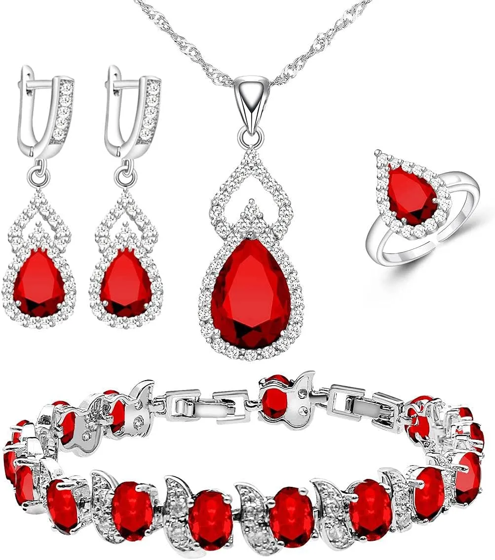 LMXXVJ Women Jewelry Set Platinum Plated Necklace Open Ring Earrings Bracelet Set,Birthday/Anniversary Mothers Day Jewelry Gifts for Mom/Wife/Sister/Best Friend