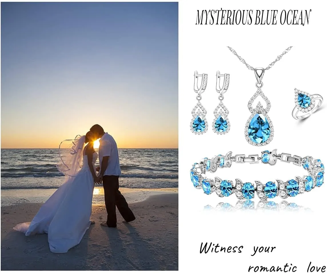 LMXXVJ Women Jewelry Set Platinum Plated Necklace Open Ring Earrings Bracelet Set,Birthday/Anniversary Mothers Day Jewelry Gifts for Mom/Wife/Sister/Best Friend
