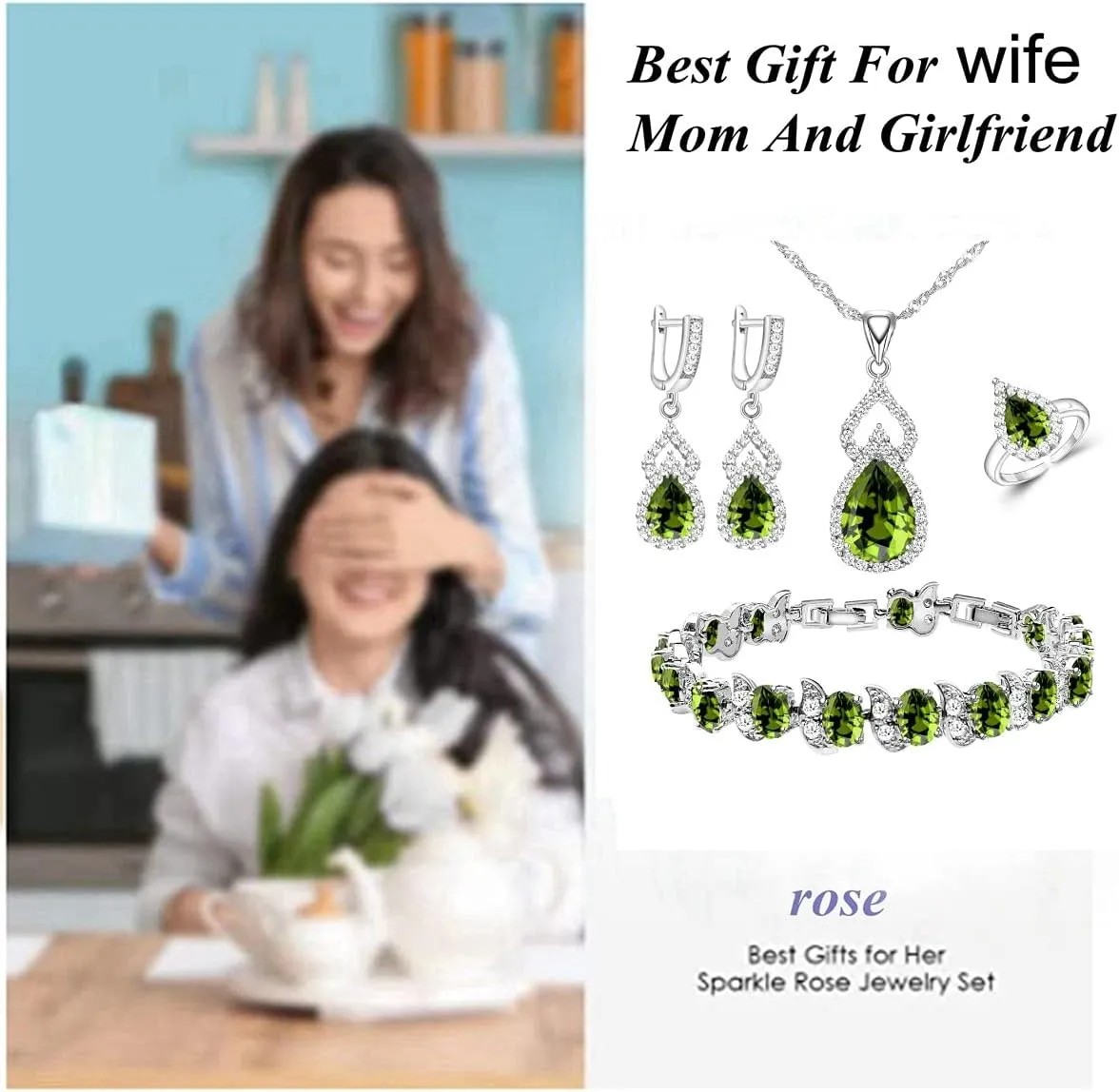 LMXXVJ Women Jewelry Set Platinum Plated Necklace Open Ring Earrings Bracelet Set,Birthday/Anniversary Mothers Day Jewelry Gifts for Mom/Wife/Sister/Best Friend