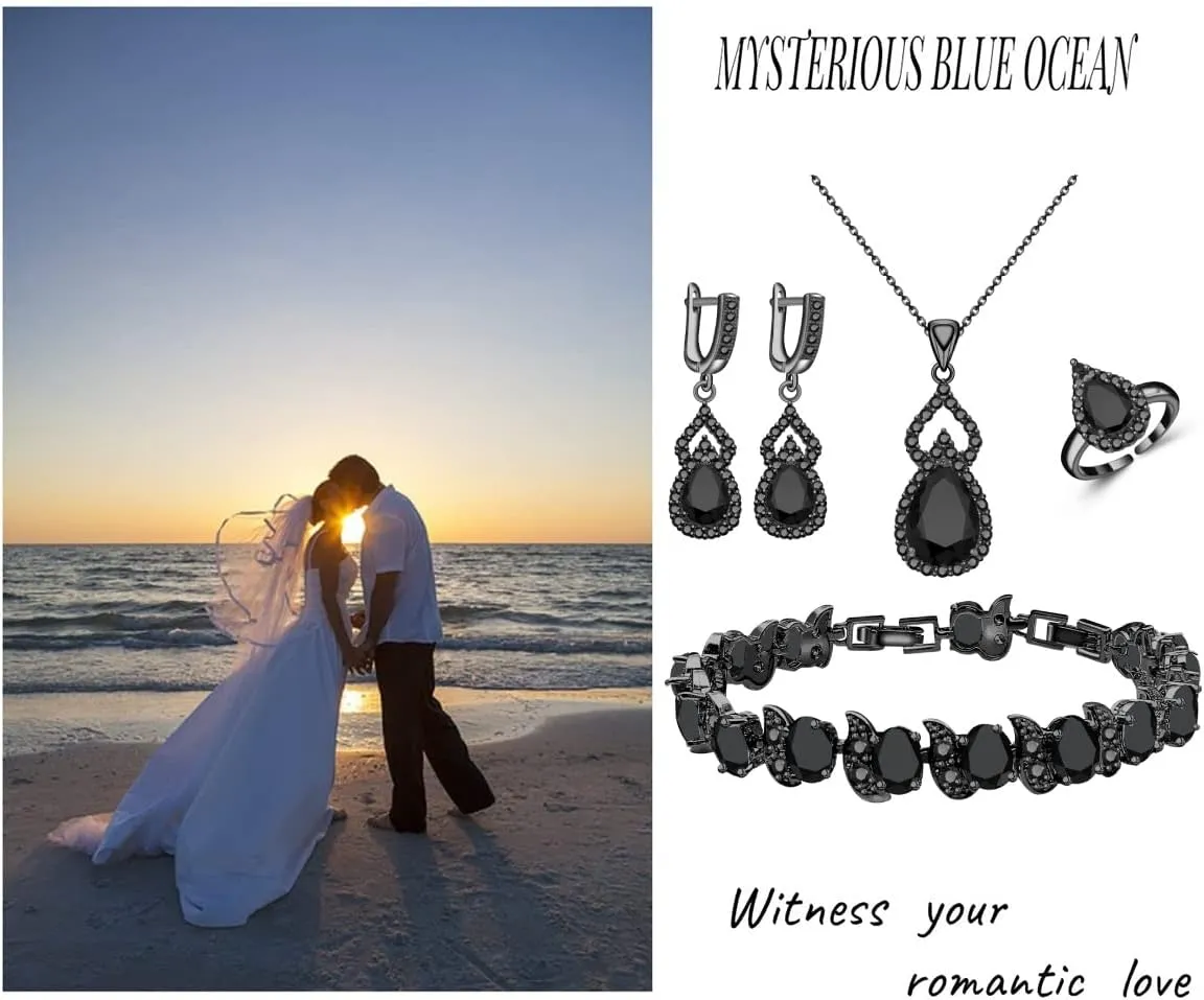 LMXXVJ Women Jewelry Set Platinum Plated Necklace Open Ring Earrings Bracelet Set,Birthday/Anniversary Mothers Day Jewelry Gifts for Mom/Wife/Sister/Best Friend