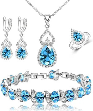 LMXXVJ Women Jewelry Set Platinum Plated Necklace Open Ring Earrings Bracelet Set,Birthday/Anniversary Mothers Day Jewelry Gifts for Mom/Wife/Sister/Best Friend