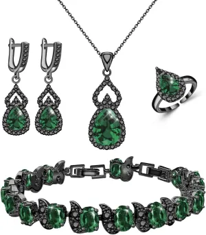 LMXXVJ Women Jewelry Set Platinum Plated Necklace Open Ring Earrings Bracelet Set,Birthday/Anniversary Mothers Day Jewelry Gifts for Mom/Wife/Sister/Best Friend