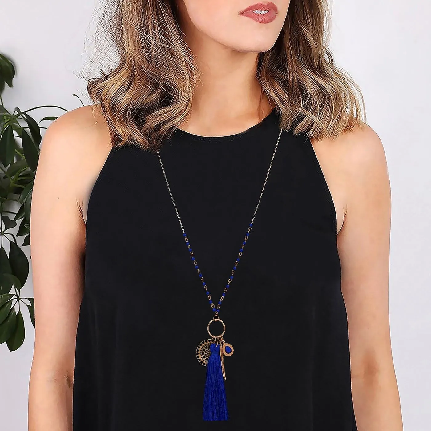 Long Necklaces Bohemia Tassel Leaf Teardrop Disk Circle Pendant necklace For Women Y Shaped Necklace Sets