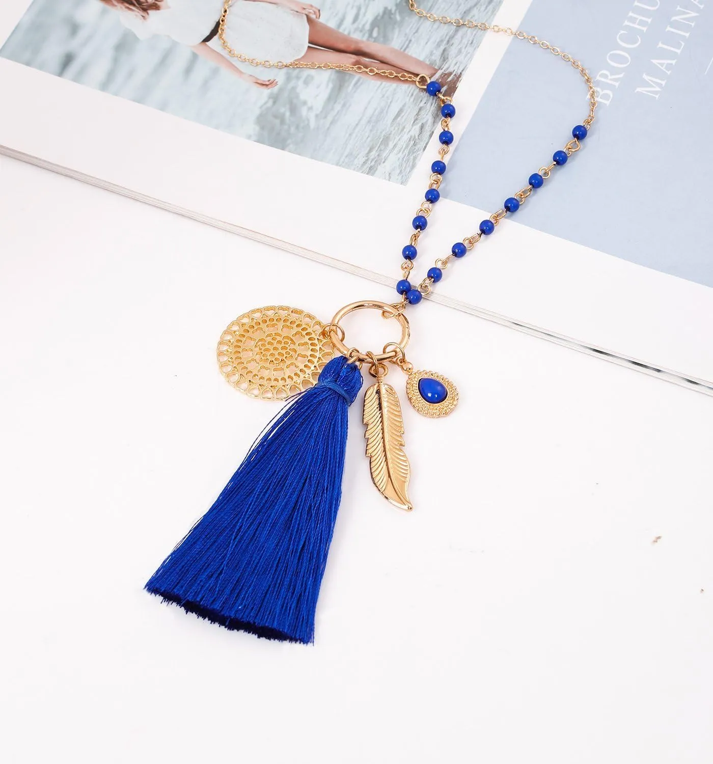 Long Necklaces Bohemia Tassel Leaf Teardrop Disk Circle Pendant necklace For Women Y Shaped Necklace Sets