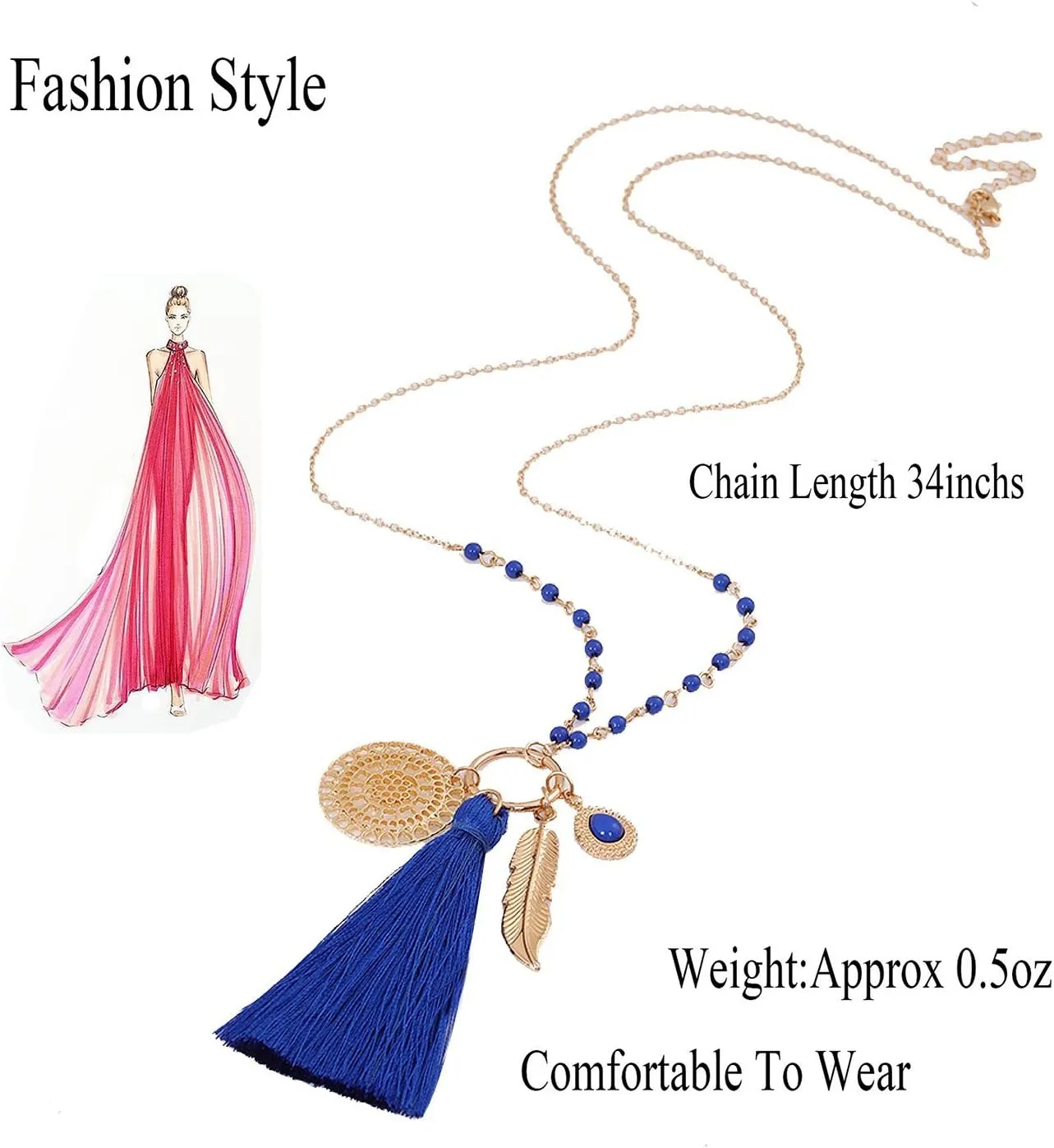 Long Necklaces Bohemia Tassel Leaf Teardrop Disk Circle Pendant necklace For Women Y Shaped Necklace Sets