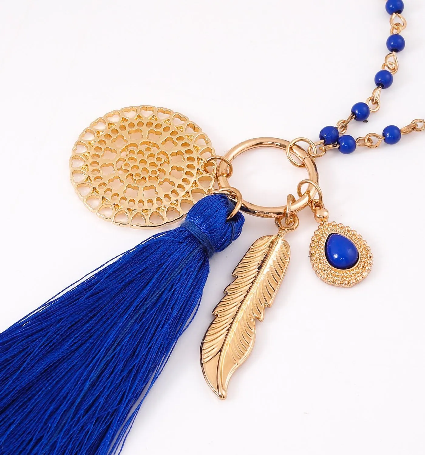 Long Necklaces Bohemia Tassel Leaf Teardrop Disk Circle Pendant necklace For Women Y Shaped Necklace Sets