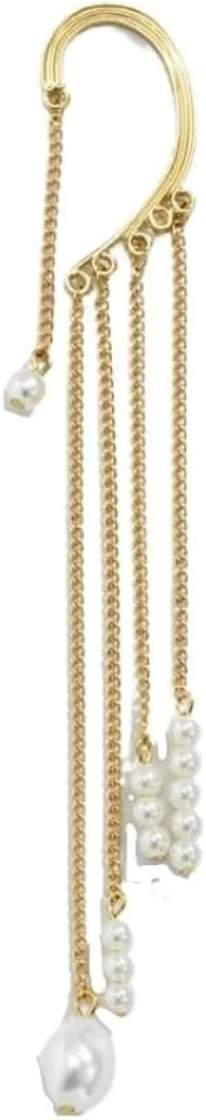 Long Tassel Geometric Imitation Pearl Chain Clip Earrings No Pierced Ear Cuff Cartilage Elegant Female Women Jewelry