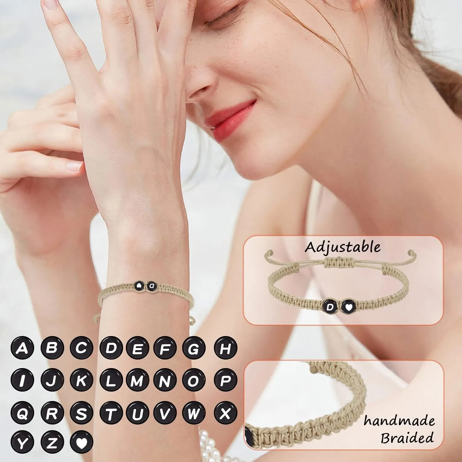 Long tiantian Initial Bracelet for Women Adjustable Letter Bracelet A-Z Woven Braided Bracelets Handmade Rope Bracelets Jewelry for Friendship Gifts