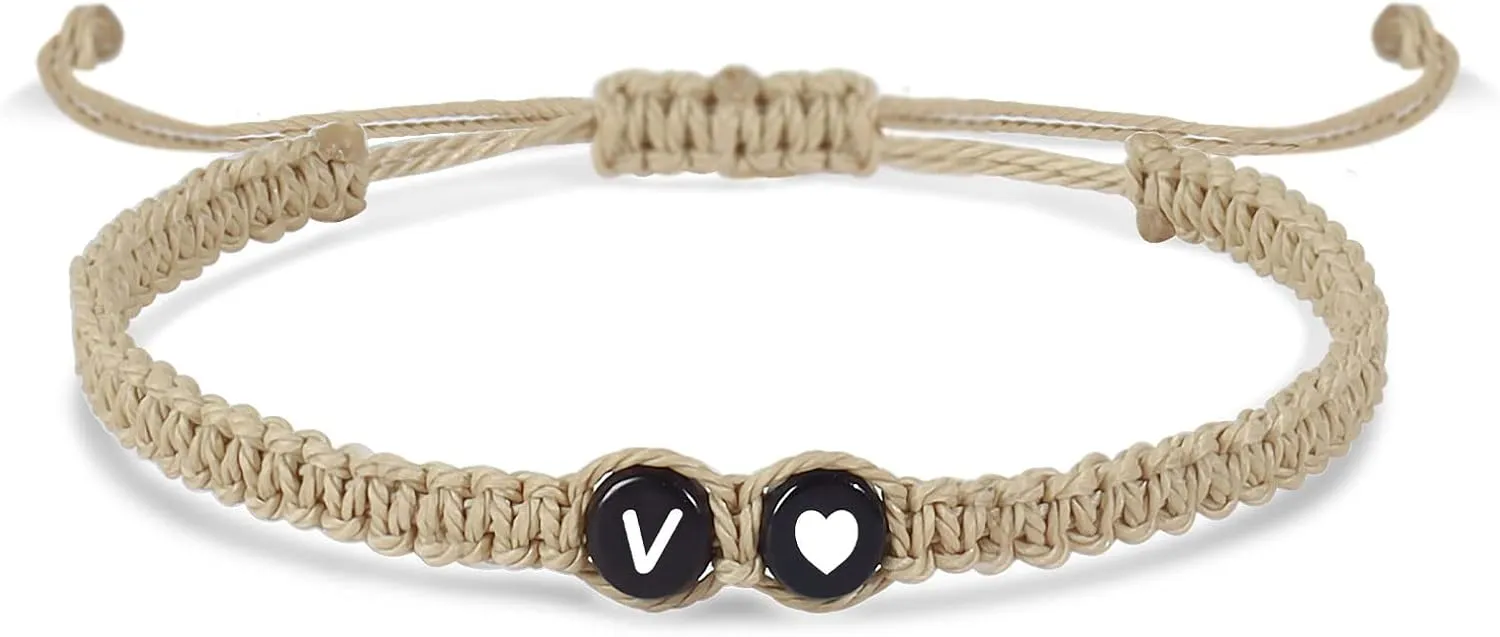 Long tiantian Initial Bracelet for Women Adjustable Letter Bracelet A-Z Woven Braided Bracelets Handmade Rope Bracelets Jewelry for Friendship Gifts