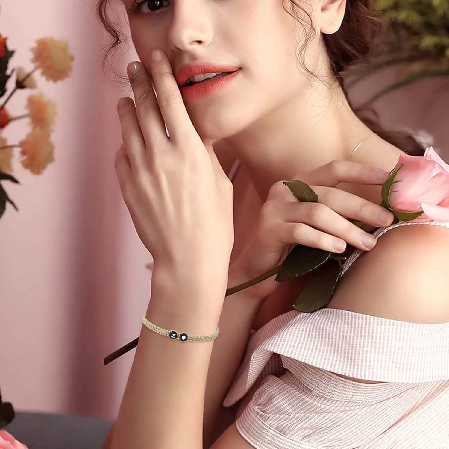 Long tiantian Initial Bracelet for Women Adjustable Letter Bracelet A-Z Woven Braided Bracelets Handmade Rope Bracelets Jewelry for Friendship Gifts