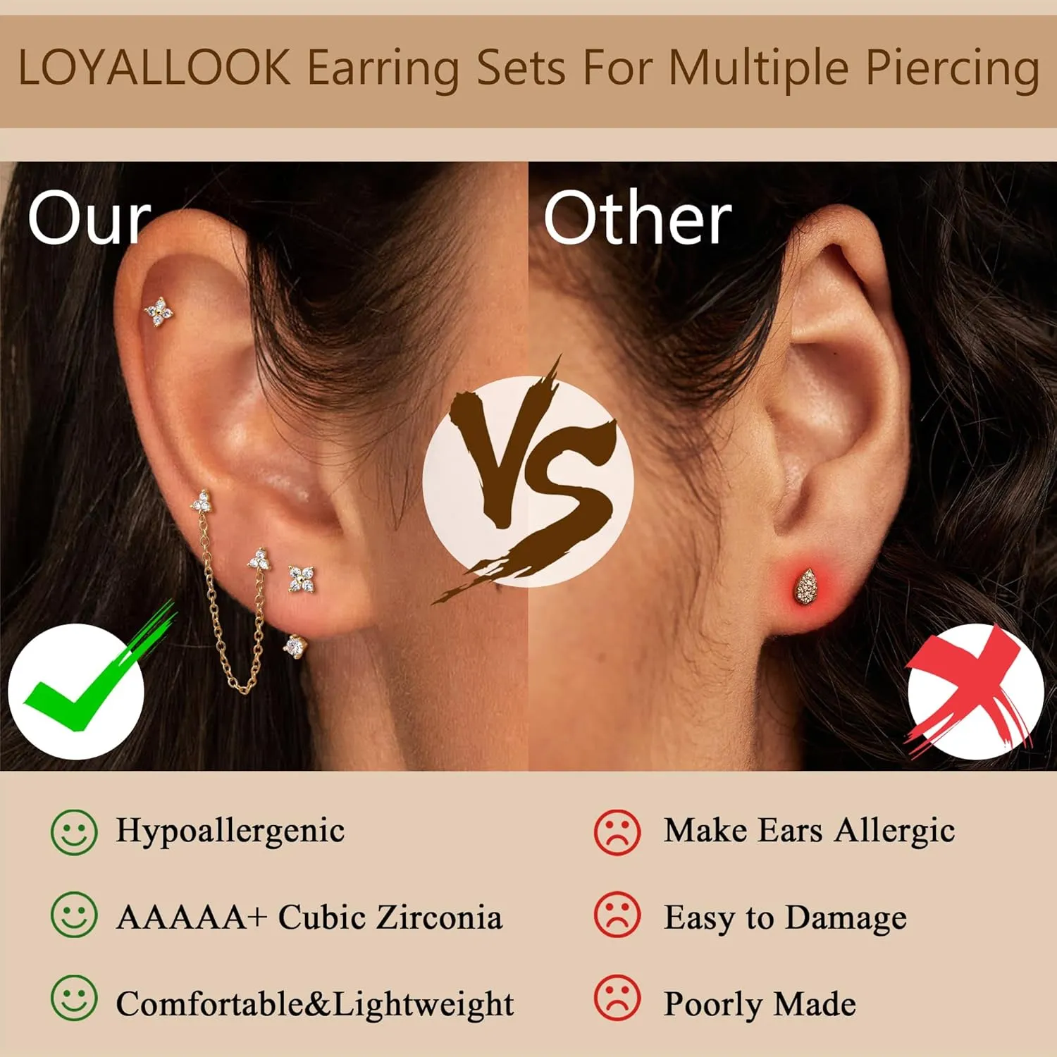 LOYALLOOK Small Gold Earrings for Women Trendy 14k Gold Plated Huggie Hoop Earrings Hypoallergenic Cartilage Earring Sets for Multiple Piercing Dainty Gold Stud Earrings for Women
