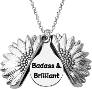 LQRI Funny Badass Gift Badass & Brilliant Necklace Sunflower Necklace Badass Jewelry Inspirational Gift For Women(sun-brilliant)