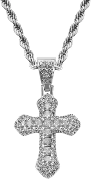 Lulu Mel Iced Out Colorful Cross Pendant Necklace With Stainless Steel Rope Chain, White Gold Plated Hip Hop Rhinestone Cross Chains For Men Women